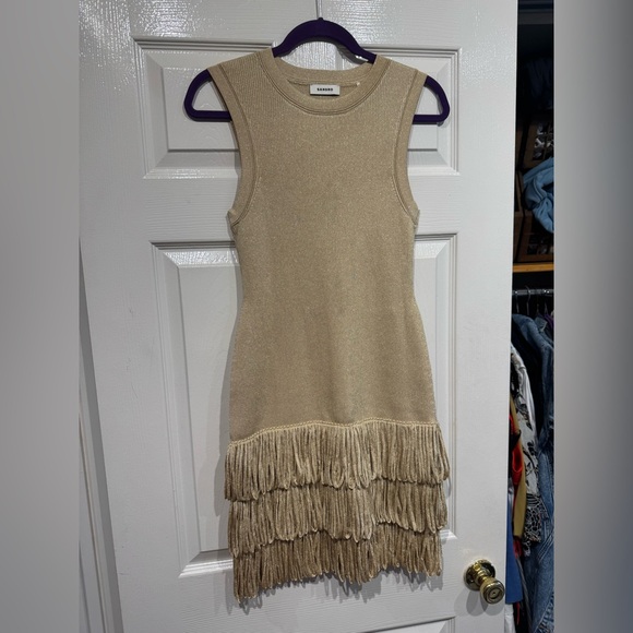 Sandro Gold Fringe Trim Mini Dress NEW - Picture 4 of 8